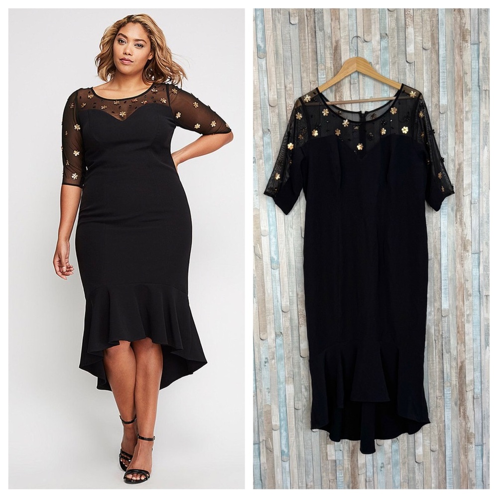 New Christian Siriano Lane Bryant 16 Embellished Mermaid Dress Gown Formal‎ Mesh